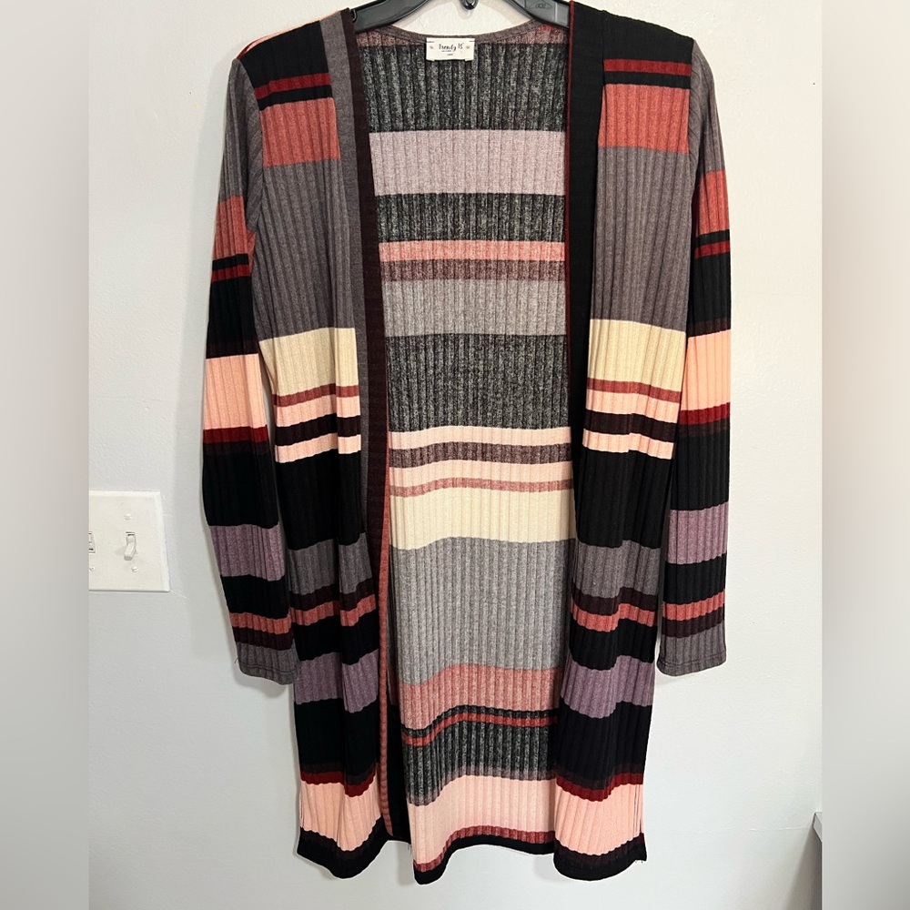 Striped long sleeve cardigan